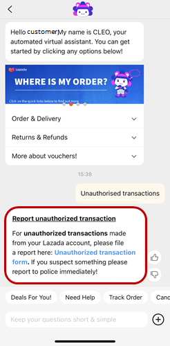Report unauthorised transactions 1 Lazada