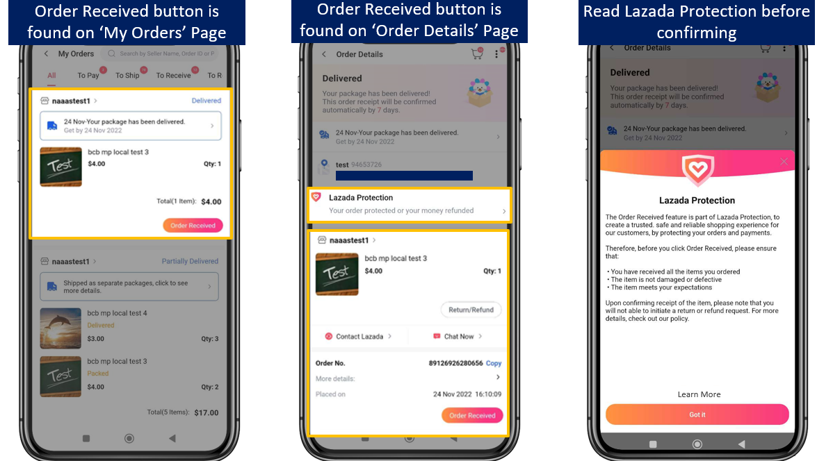 Buyer Confirmation Button - 1 Lazada