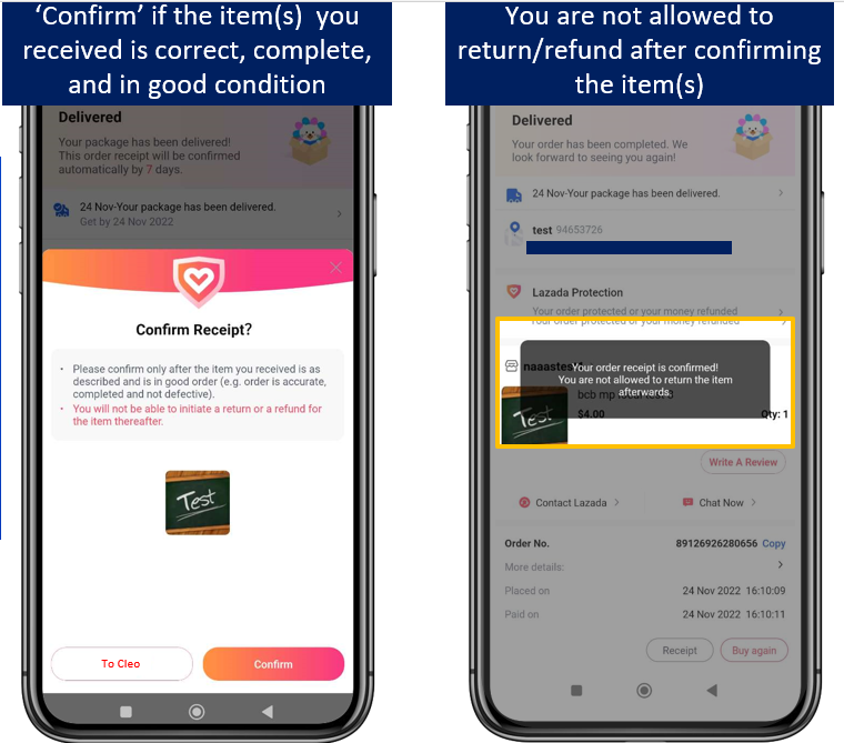 Buyer Confirmation Button -2 Lazada